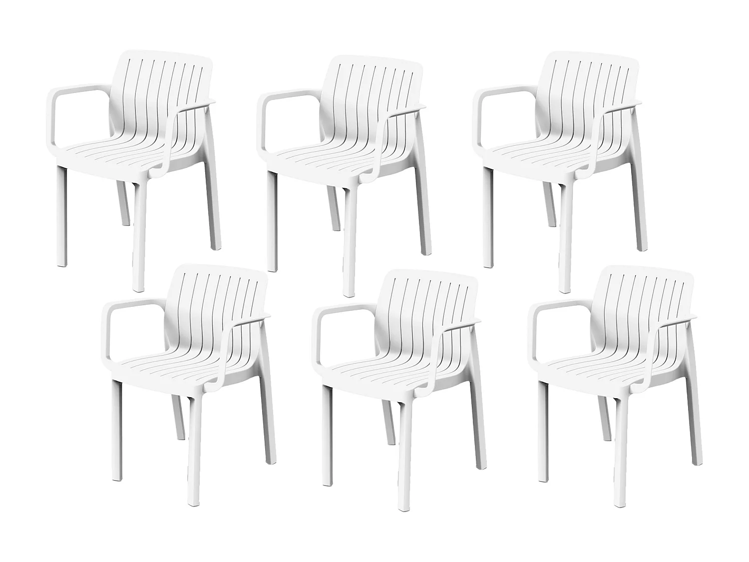 Lot de 6 chaises de jardin avec accoudoirs coloris Blanc - Longueur 58 x Profondeur 53 x Hauteur 77 cm