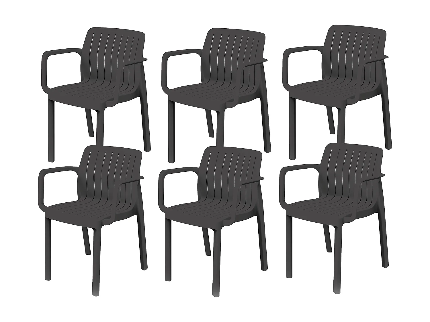 Lot de 6 chaises de jardin avec accoudoirs coloris Antracithe - Longueur 58 x Profondeur 53 x Hauteur 77 cm