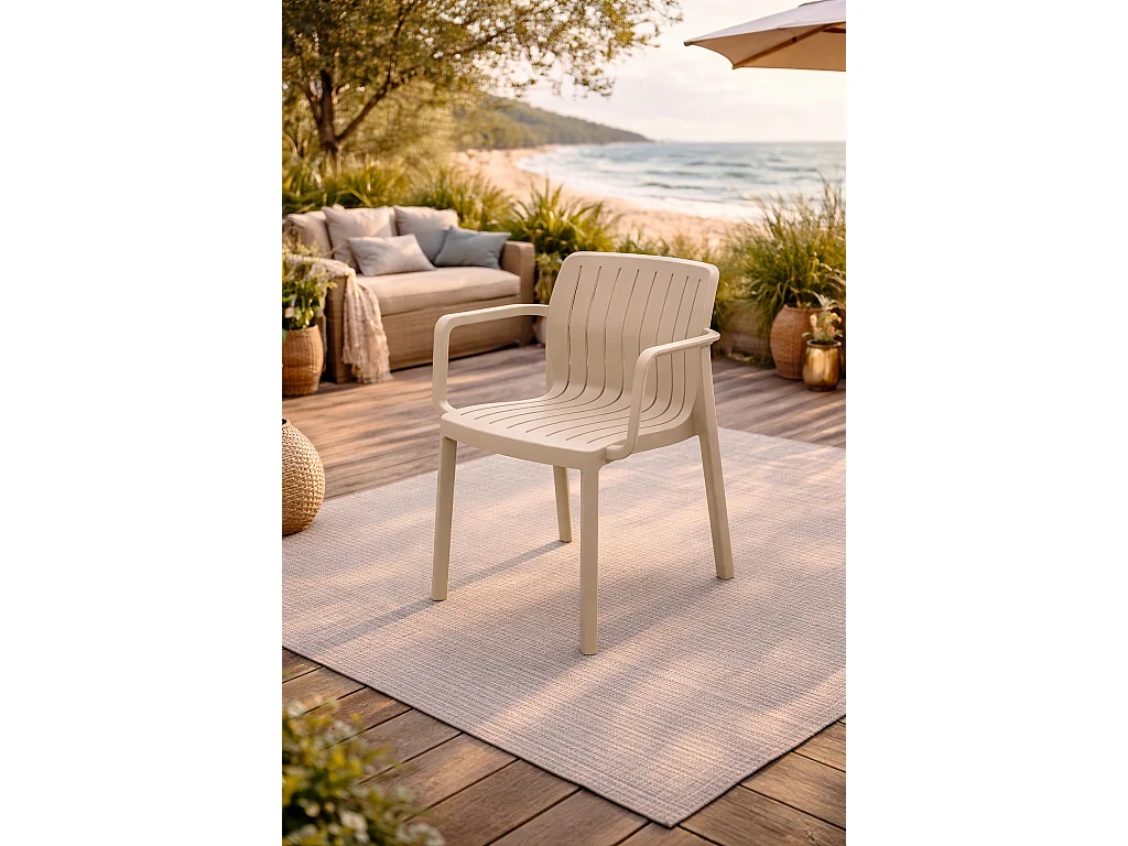 Lot de 6 chaises de jardin avec accoudoirs coloris Taupe - Longueur 58 x Profondeur 53 x Hauteur 77 cm
