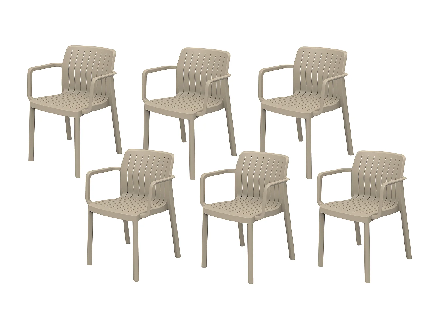 Lot de 6 chaises de jardin avec accoudoirs coloris Taupe - Longueur 58 x Profondeur 53 x Hauteur 77 cm