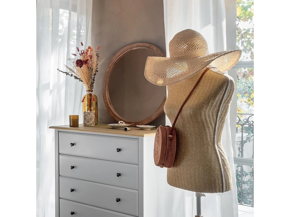 Mannequin décoratif sur pieds avec support et tête en pin, coloris doré - Longueur 36 x Profondeur 22,5 x Hauteur 160 cm