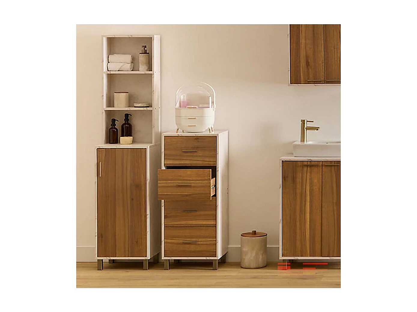 Meuble de rangement à 4 tiroirs, coloris marron/blanc -  Longueur 40 x Profondeur 30 x Hauteur 97,5 cm