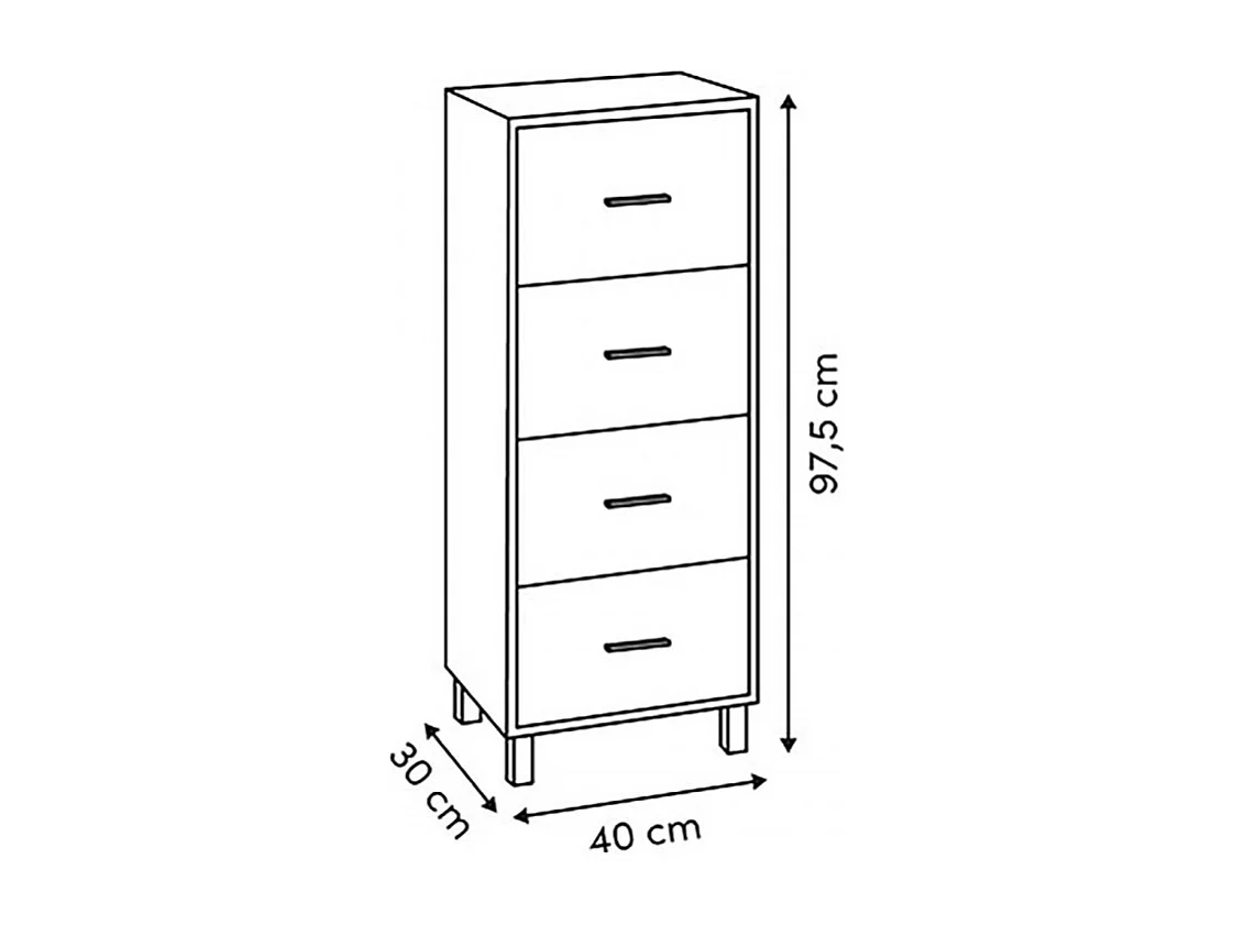 Meuble de rangement à 4 tiroirs, coloris marron/blanc -  Longueur 40 x Profondeur 30 x Hauteur 97,5 cm
