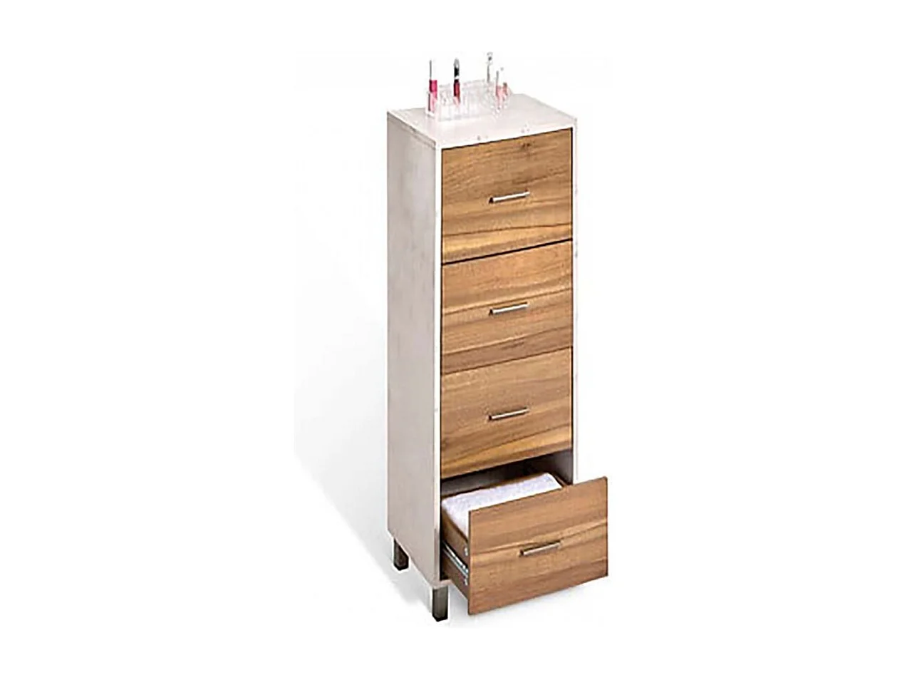 Meuble de rangement à 4 tiroirs, coloris marron/blanc -  Longueur 40 x Profondeur 30 x Hauteur 97,5 cm