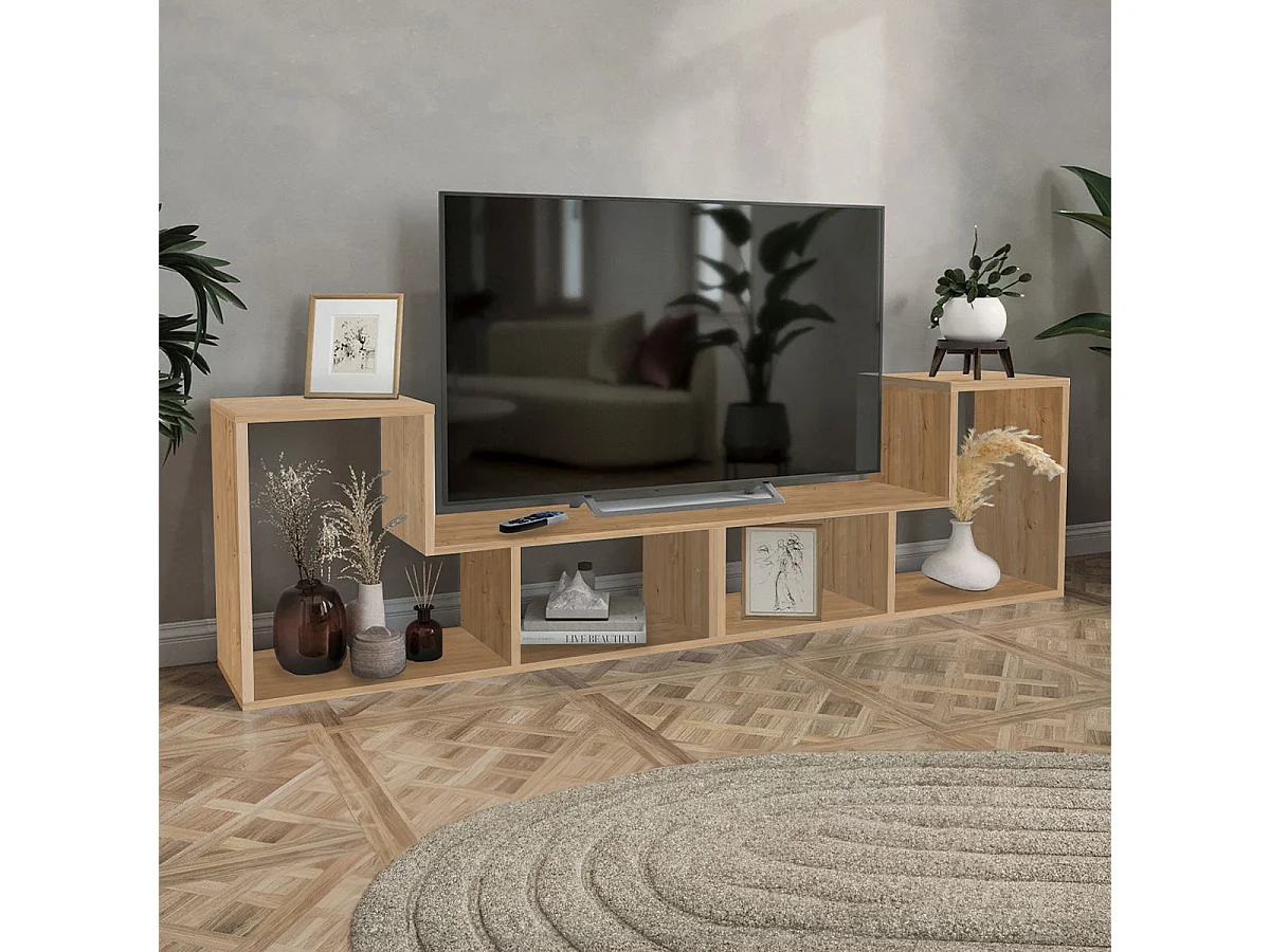 Ensemble de 2 meubles étagères modulables multifonction couleur chêne- Longueur 183 x Hauteur 54 x Profondeur 30 cm