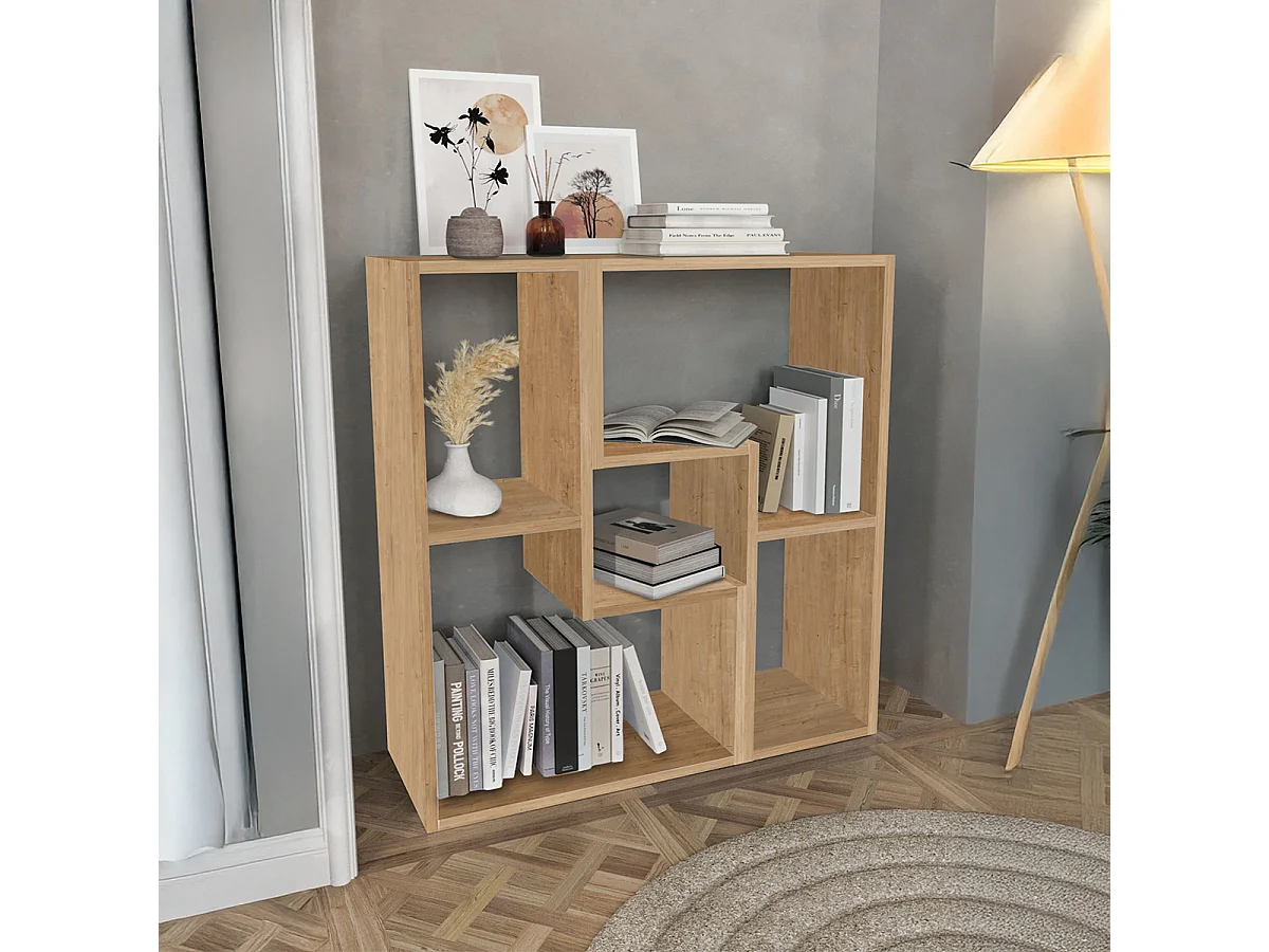 Ensemble de 2 meubles étagères modulables multifonction couleur chêne- Longueur 183 x Hauteur 54 x Profondeur 30 cm