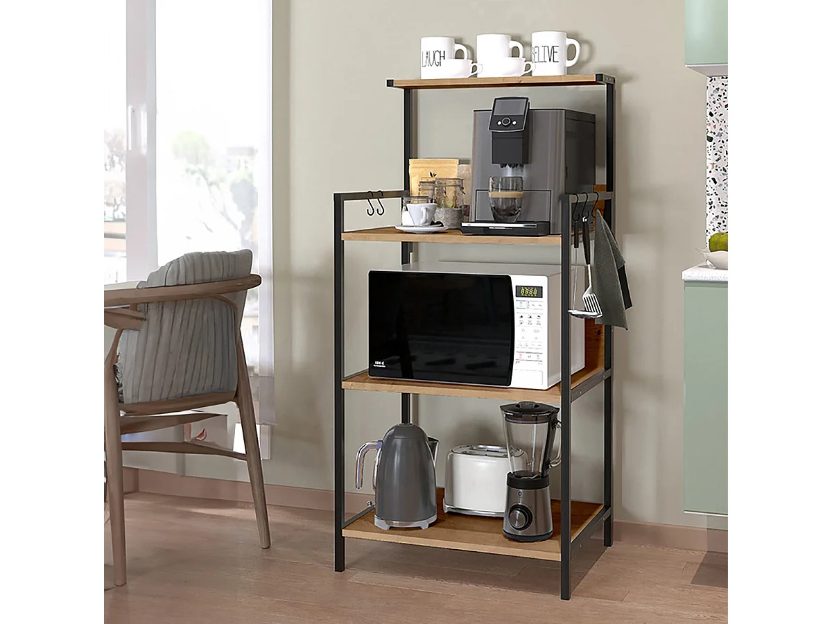 Étagère latérale Idéale comme meuble bar, coin café ou meuble micro-ondes coloris Chêne - Longueur 63 x Hauteur 130 x Profondeur 48 cm