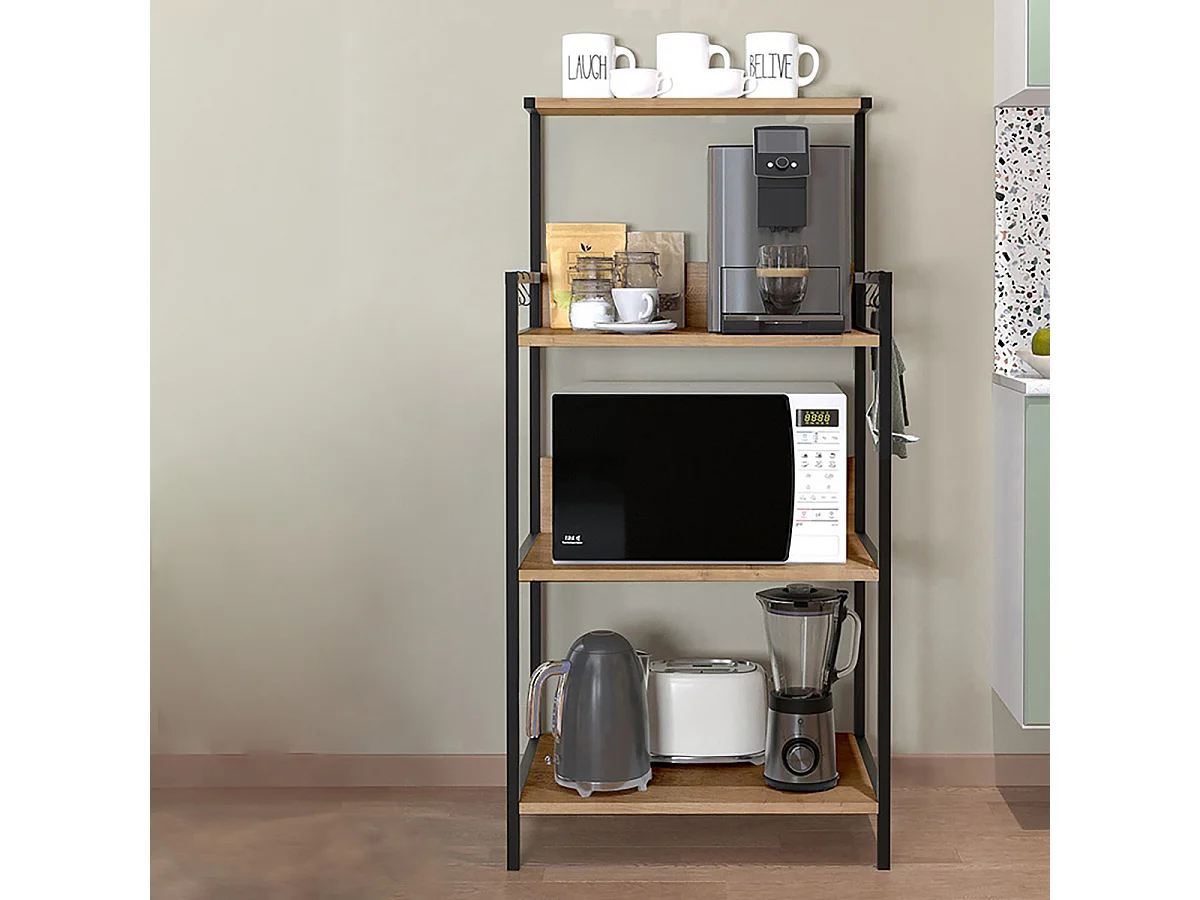 Étagère latérale Idéale comme meuble bar, coin café ou meuble micro-ondes coloris Chêne - Longueur 63 x Hauteur 130 x Profondeur 48 cm