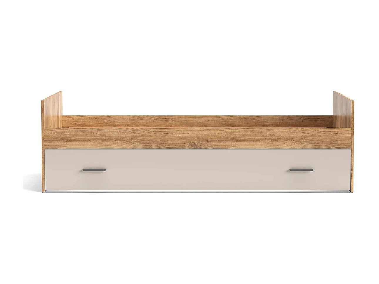 Lit simple 90x190 avec tiroir coloris Beige/chêne Mauvella - Longueur 202,6 x Hauteur 58 x Profondeur 98 cm