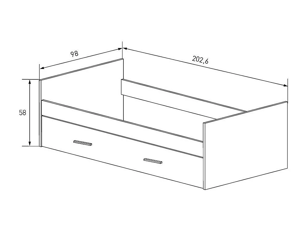 Lit simple 90x190 avec tiroir coloris Beige/chêne Mauvella - Longueur 202,6 x Hauteur 58 x Profondeur 98 cm