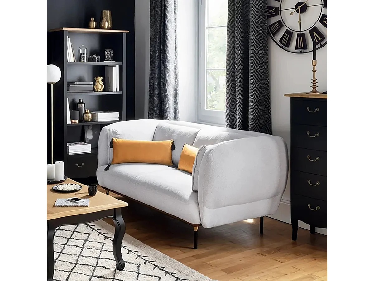 Canapé banquette fixe 2 places coloris gris clair avec pieds en métal - Longueur 172 x Profondeur 97 x Hauteur 80 cm