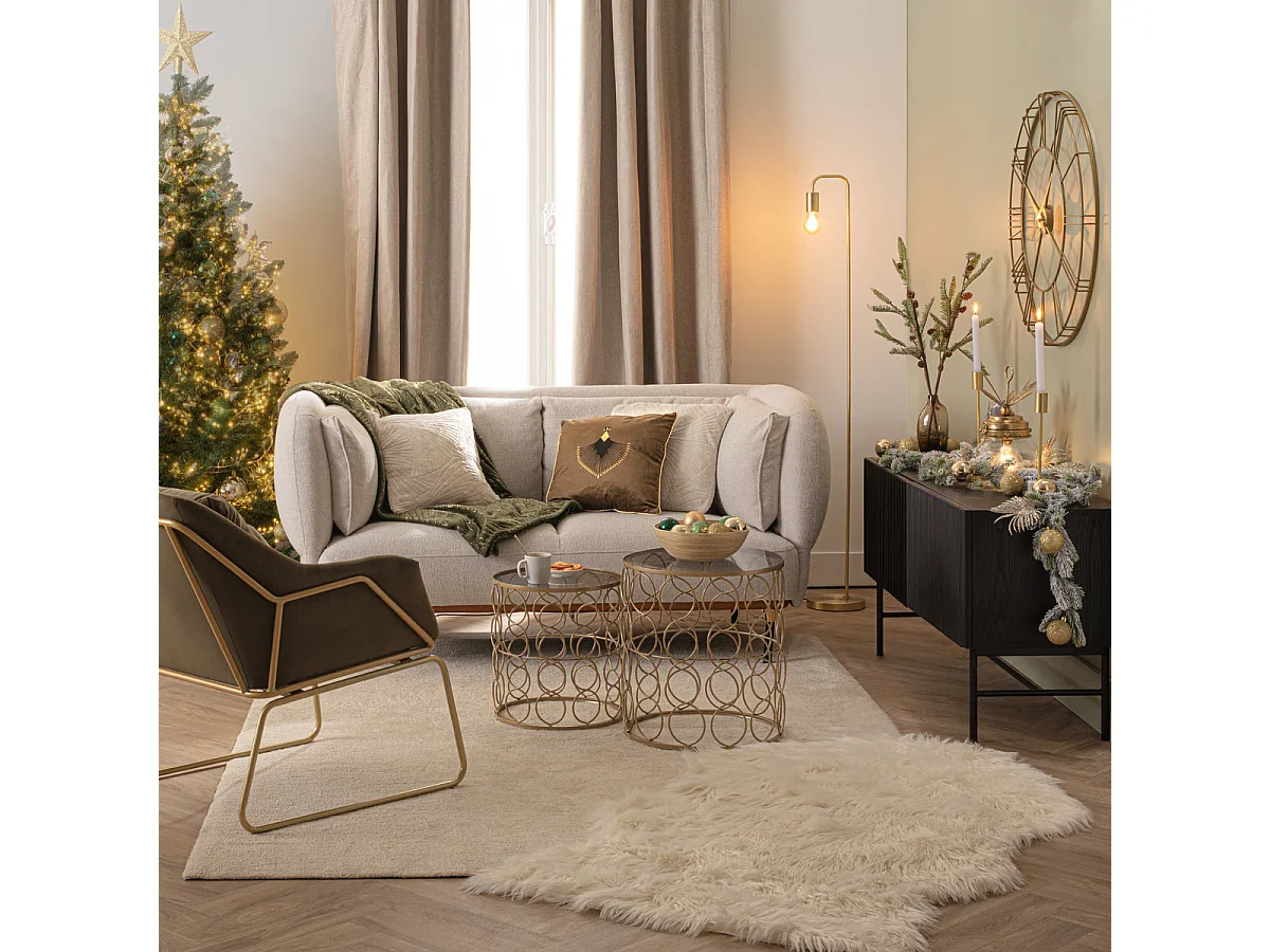 Canapé banquette fixe 2 places coloris gris clair avec pieds en métal - Longueur 172 x Profondeur 97 x Hauteur 80 cm