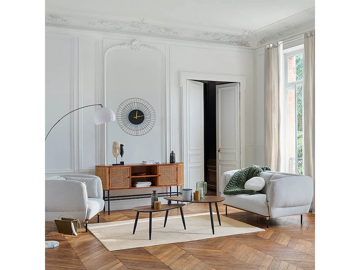 Canapé banquette fixe 2 places coloris gris clair avec pieds en métal - Longueur 172 x Profondeur 97 x Hauteur 80 cm