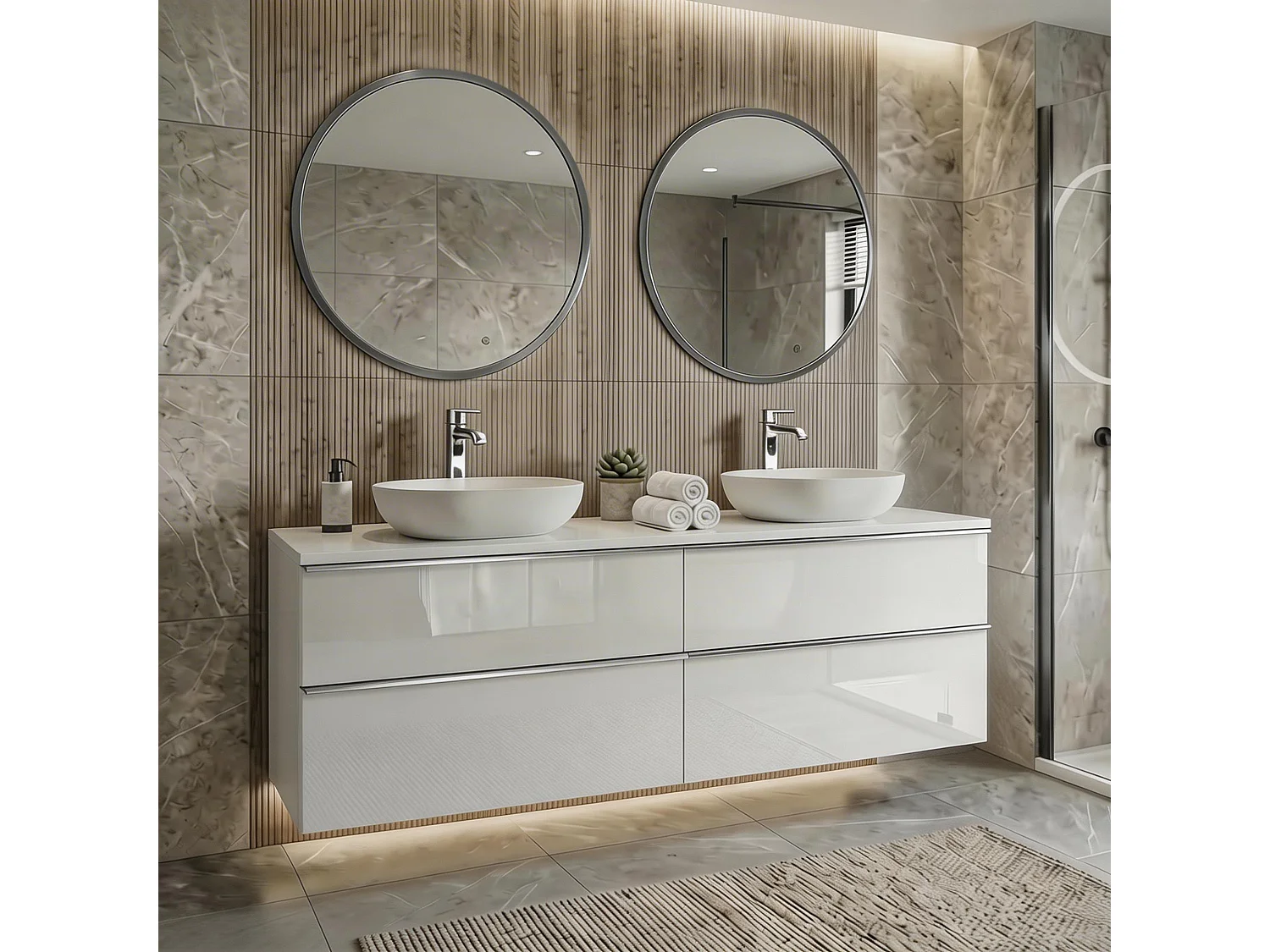 Meuble de salle de bain suspendu 120 cm avec tiroirs - blanc brillant - double vasque - ONE