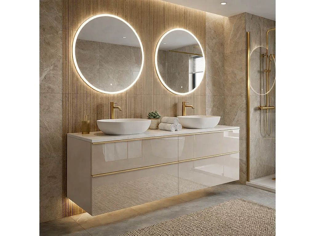 Mobile bagno sospeso 120 cm con cassetti - cachemire lucido - doppio lavabo - ONE