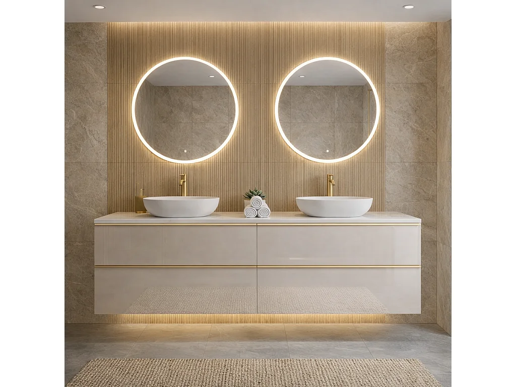 Mobile bagno sospeso 120 cm con cassetti - cachemire lucido - doppio lavabo - ONE