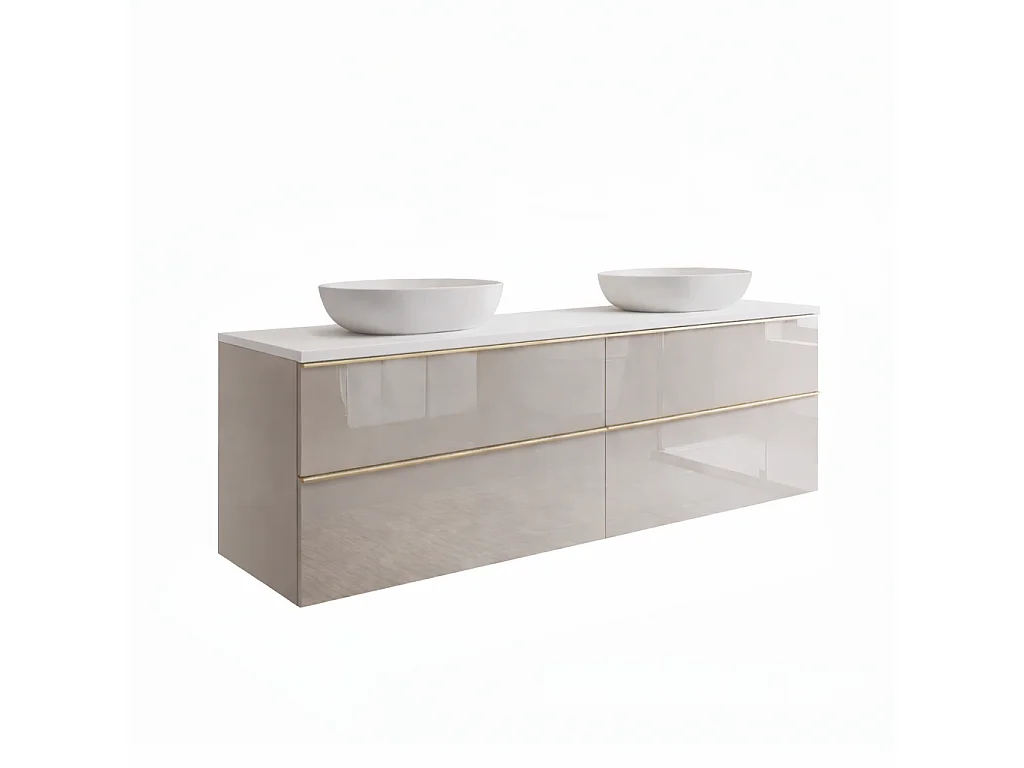 Mobile bagno sospeso 120 cm con cassetti - cachemire lucido - doppio lavabo - ONE