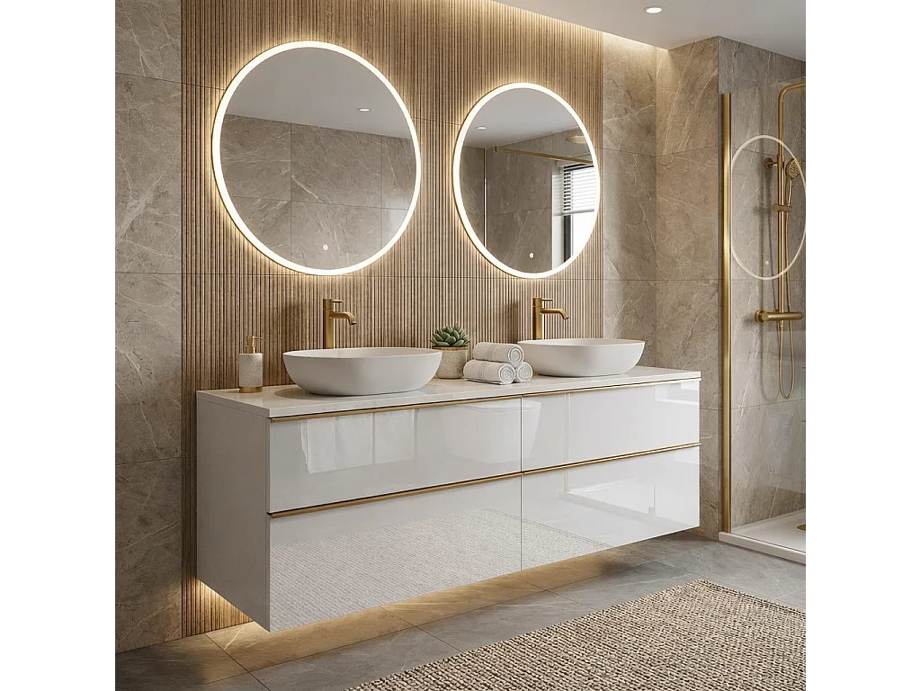 Meuble de salle de bain suspendu 120 cm avec tiroirs - blanc brillant - double vasque - ONE