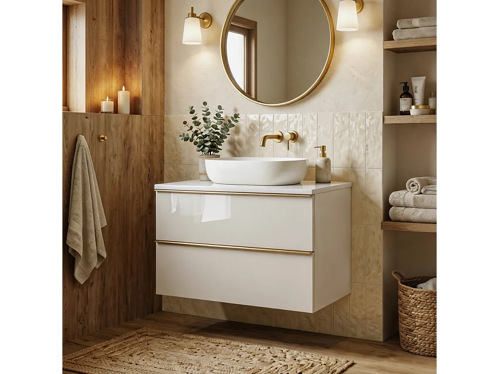 Mueble de baño suspendido 60 cm con lavabo – cachemira brillo – 2 cajones – ONE