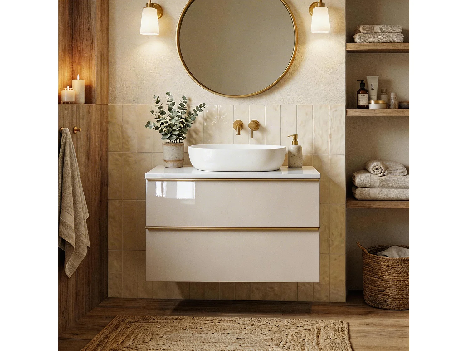 Mueble de baño suspendido 60 cm con lavabo – cachemira brillo – 2 cajones – ONE