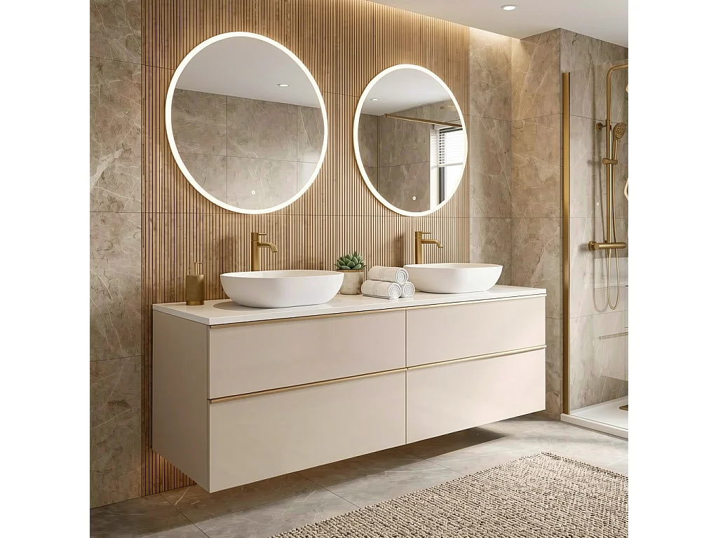 Meuble de salle de bain suspendu 120 cm avec tiroirs – cachemire – double vasque – ONE
