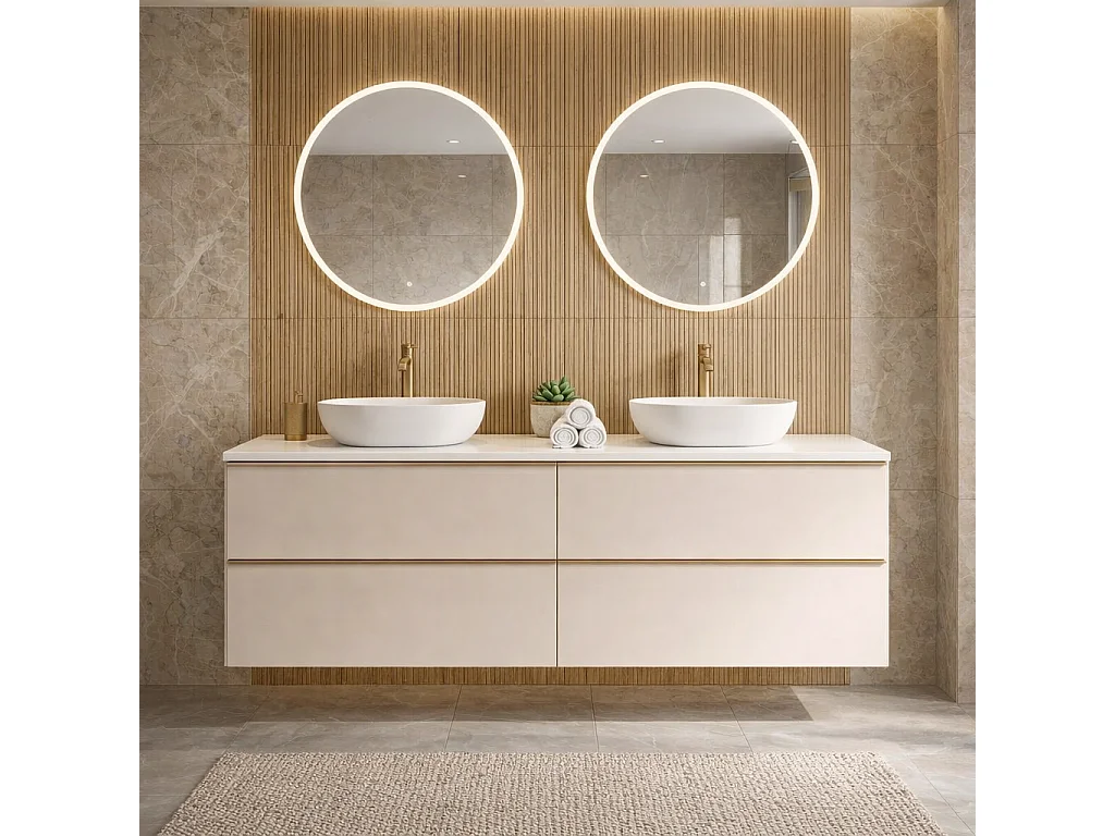Meuble de salle de bain suspendu 120 cm avec tiroirs – cachemire – double vasque – ONE