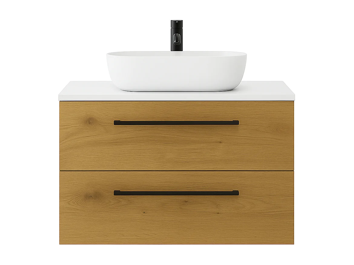 Mueble de baño suspendido 80 cm con lavabo – roble artisan – 2 cajones – ONE