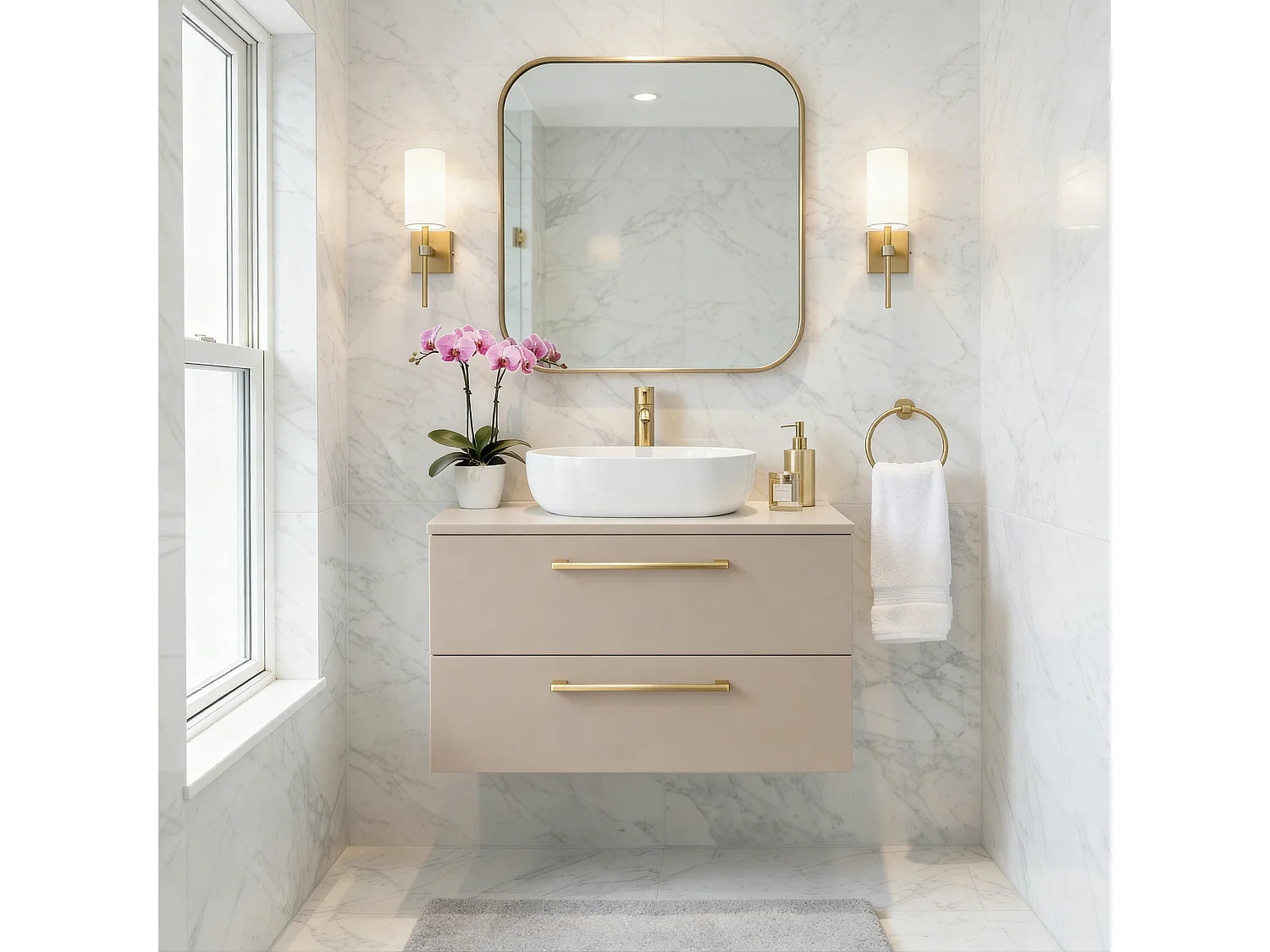 Mueble de baño suspendido 60 cm con lavabo – cachemira mate – 2 cajones – ONE