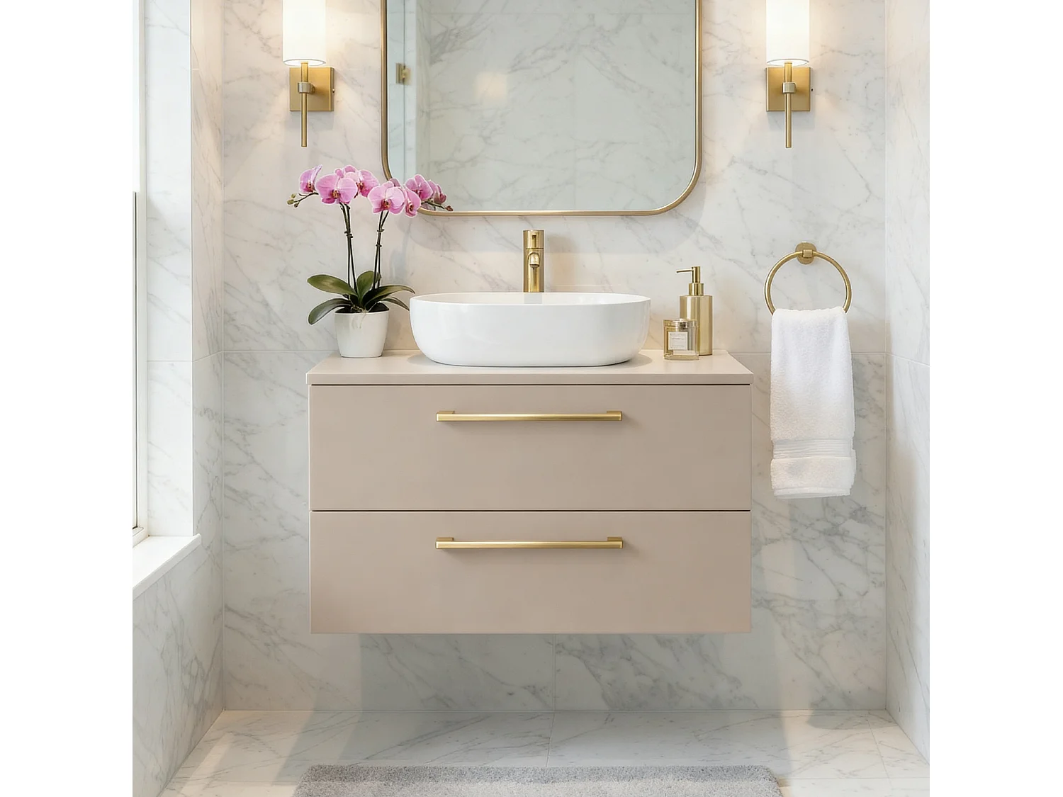Mueble de baño suspendido 60 cm con lavabo – cachemira mate – 2 cajones – ONE
