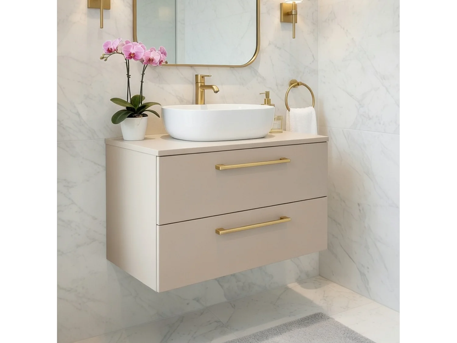 Mueble de baño suspendido 60 cm con lavabo – cachemira mate – 2 cajones – ONE
