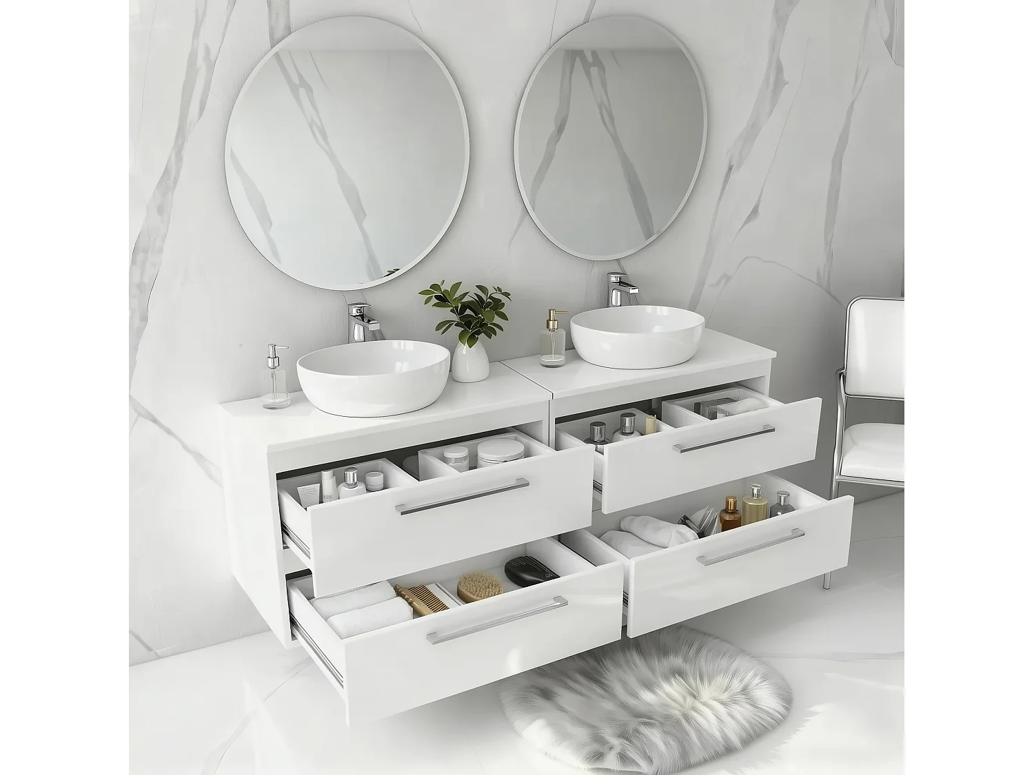 Meuble de salle de bain suspendu ONE 120 cm - 4 tiroirs - blanc brillant - ONE
