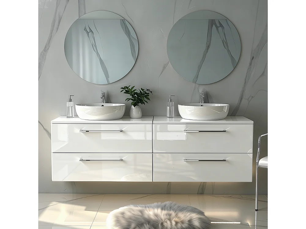 Meuble de salle de bain suspendu ONE 120 cm - 4 tiroirs - blanc brillant - ONE