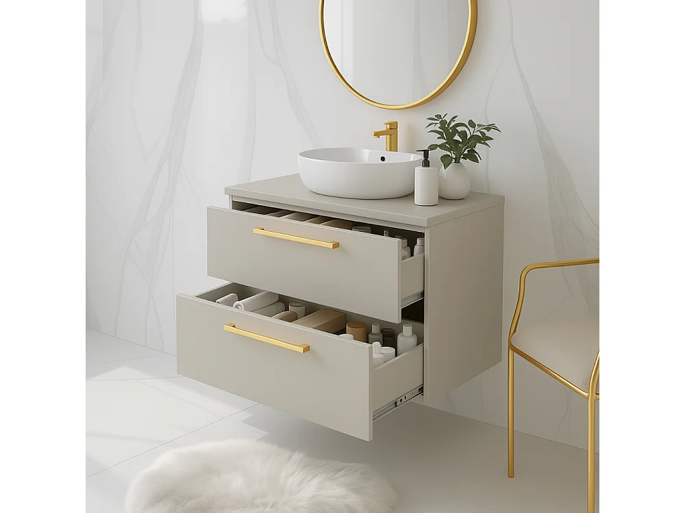 Meuble de salle de bain suspendu 80 cm - cachemire - 2 tiroirs - ONE