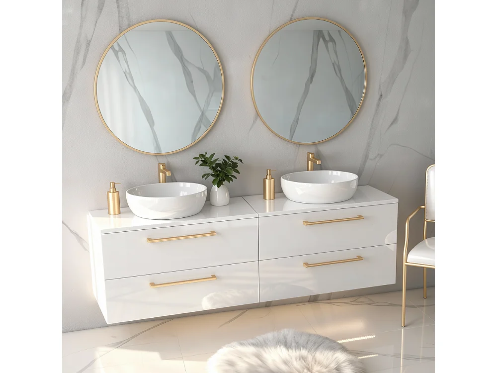 Móvel de casa de banho suspenso ONE 120 cm - 4 gavetas - branco brilhante - ONE