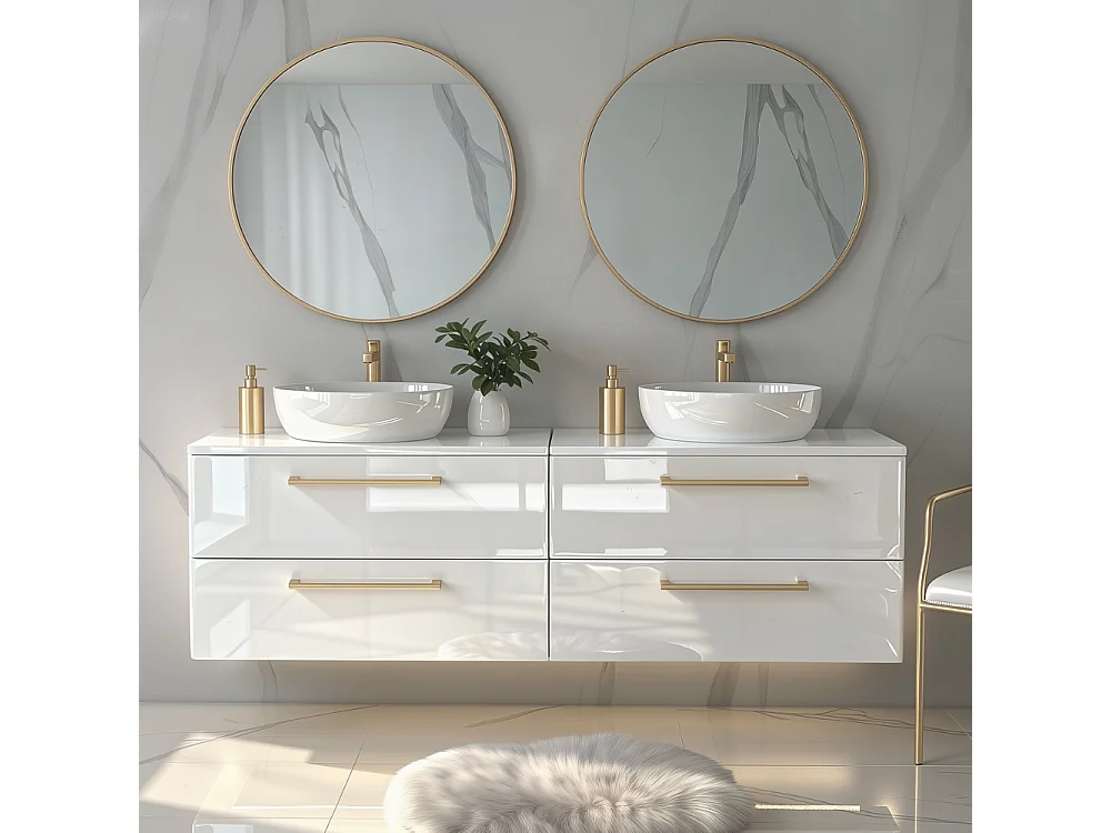 Móvel de casa de banho suspenso ONE 120 cm - 4 gavetas - branco brilhante - ONE