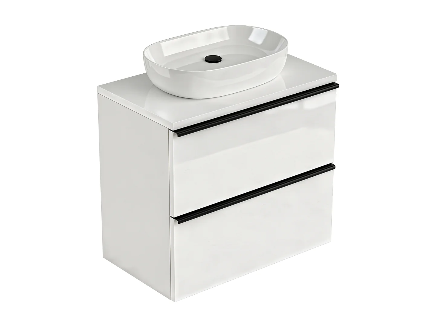 Mueble de baño suspendido 60 cm con lavabo – blanco brillo – 2 cajones – ONE