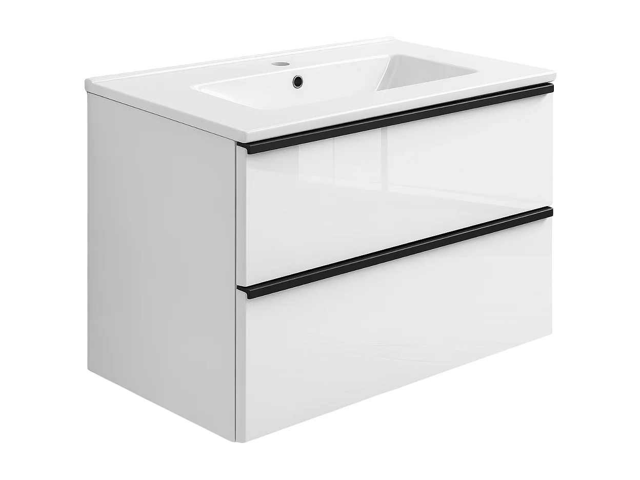 Meuble de salle de bain suspendu ONE 80 cm avec lavabo - 2 tiroirs - blanc brillant - ONE