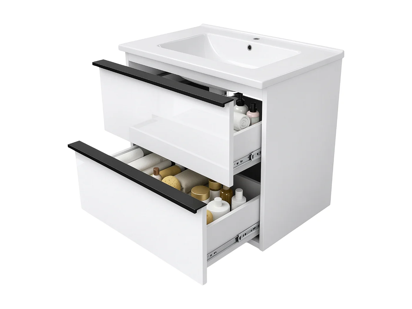 Meuble de salle de bain suspendu ONE 80 cm avec lavabo - 2 tiroirs - blanc brillant - ONE