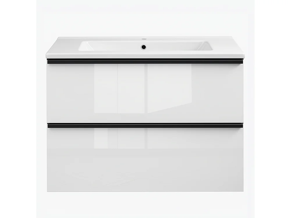 Meuble de salle de bain suspendu ONE 80 cm avec lavabo - 2 tiroirs - blanc brillant - ONE