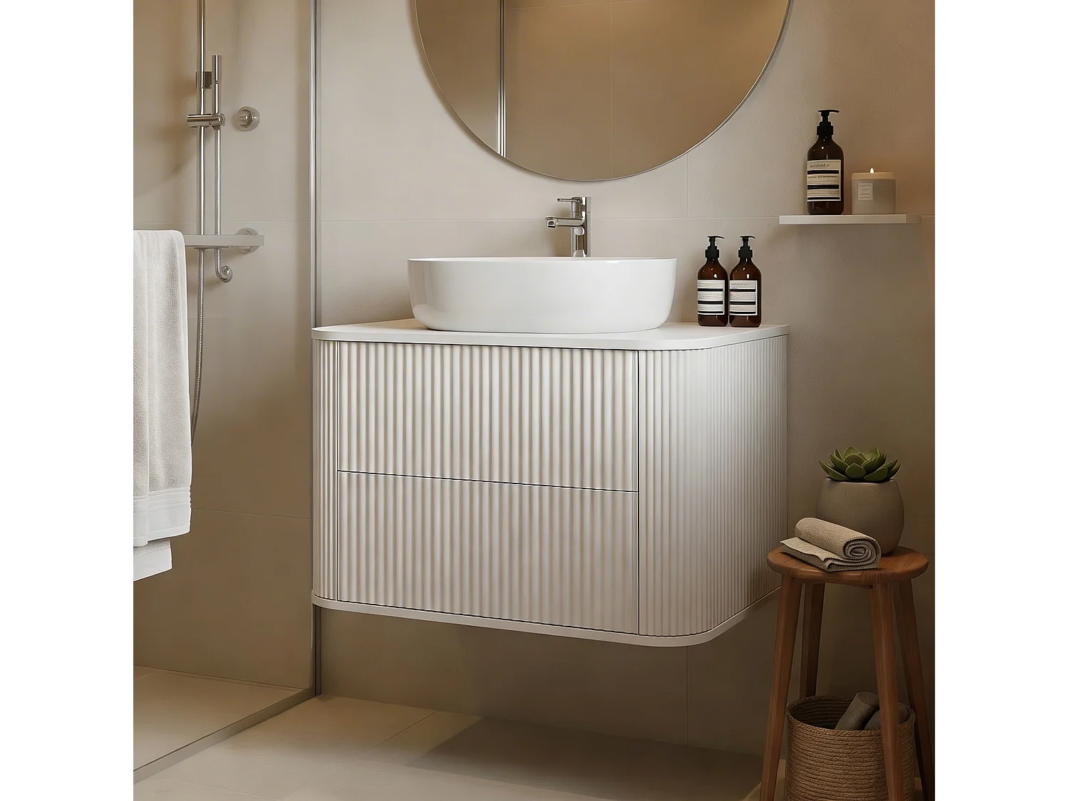 Meuble de salle de bain avec plan de travail - cachemire - rainuré - 80 cm - PERA