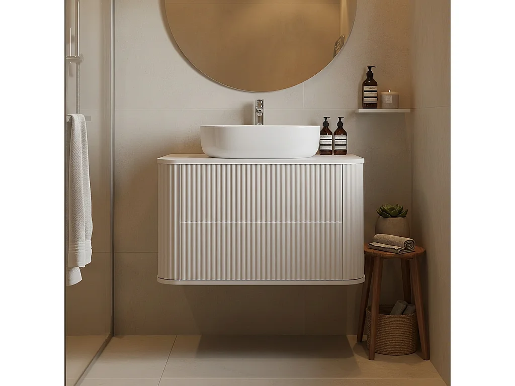Meuble de salle de bain avec plan de travail - cachemire - rainuré - 80 cm - PERA