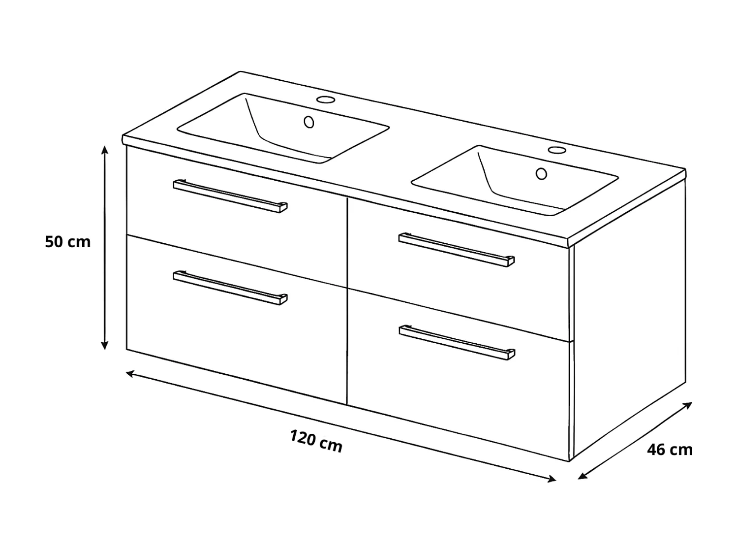 Meuble de salle de bain suspendu ONE 120 cm - 4 tiroirs - blanc brillant - ONE