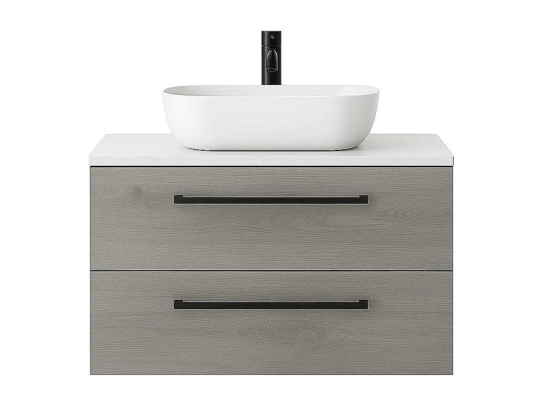Meuble de salle de bain suspendu 60 cm avec lavabo – gris – 2 tiroirs – ONE