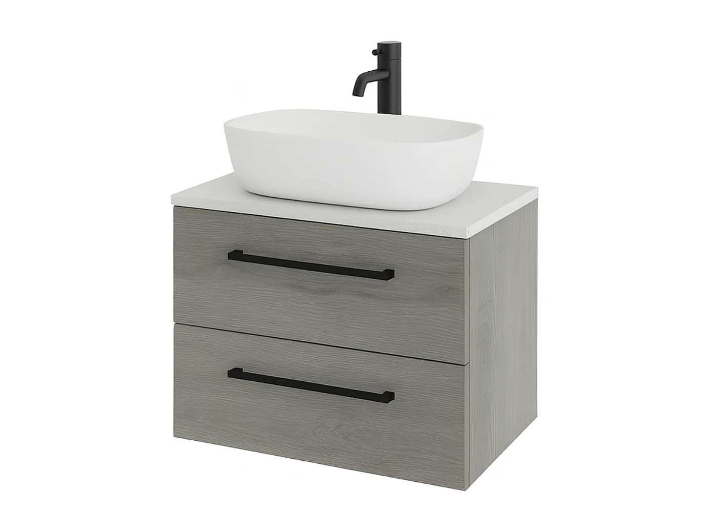 Meuble de salle de bain suspendu 60 cm avec lavabo – gris – 2 tiroirs – ONE