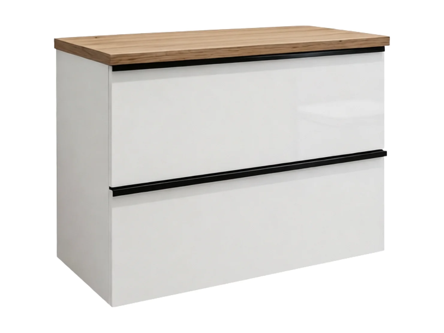 Meuble de salle de bain suspendu 60 cm - blanc brillant - chêne artisan - 2 tiroirs - ONE