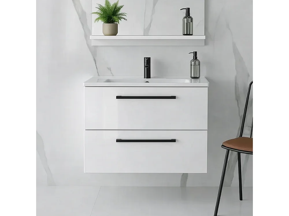 Móvel de casa de banho suspenso ONE 60 cm com lavatório - 2 gavetas - branco brilhante - ONE