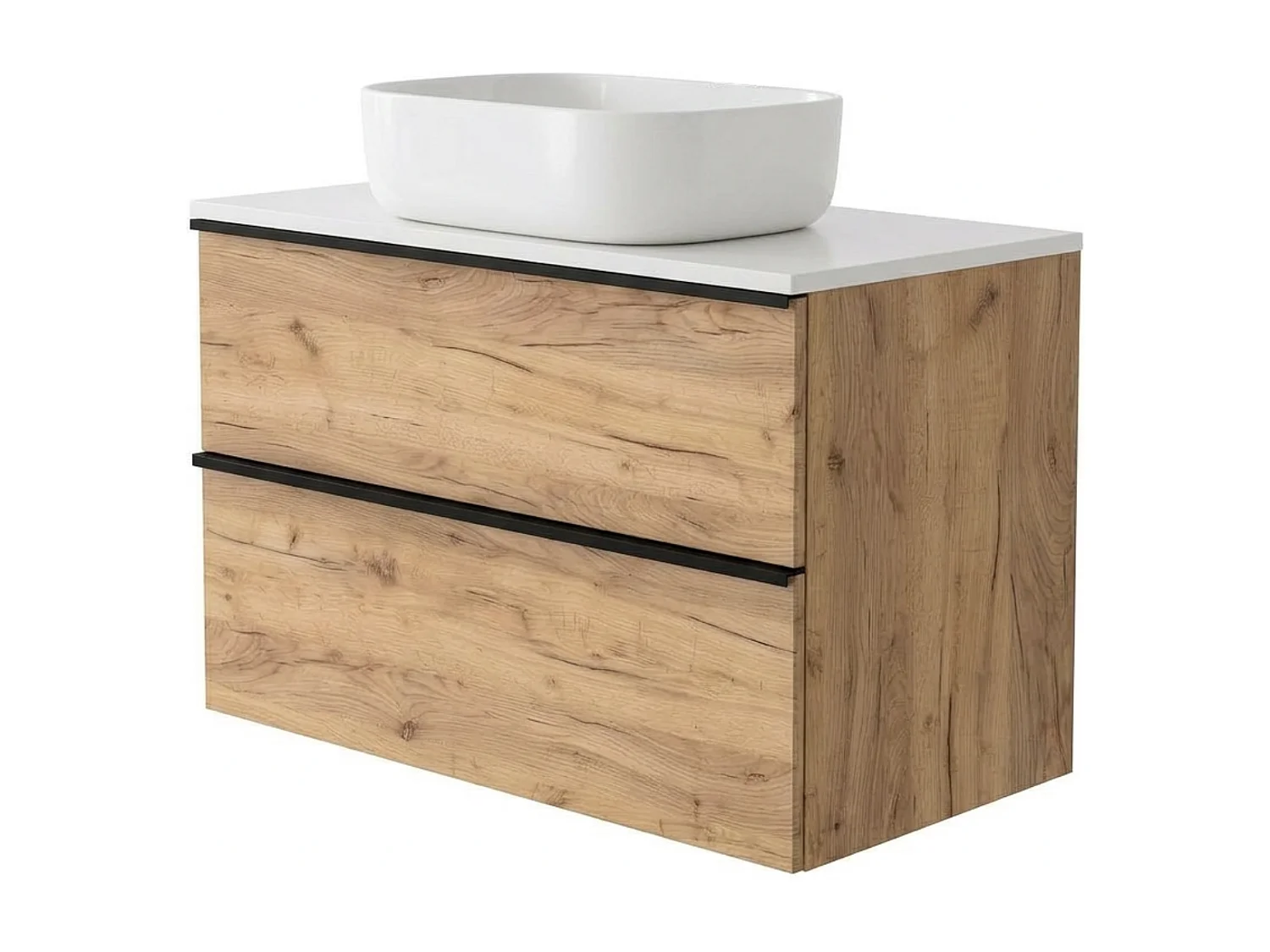 Mobile bagno sospeso 80 cm con lavabo – rovere craft dorato – 2 cassetti – ONE