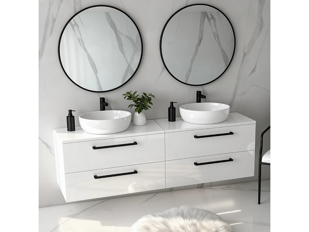 Meuble de salle de bain suspendu ONE 120 cm - 4 tiroirs - blanc brillant - ONE