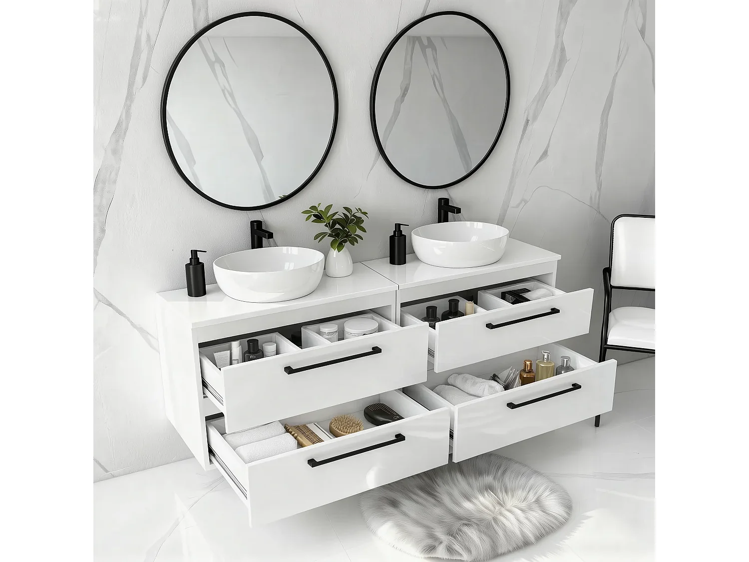 Meuble de salle de bain suspendu ONE 120 cm - 4 tiroirs - blanc brillant - ONE