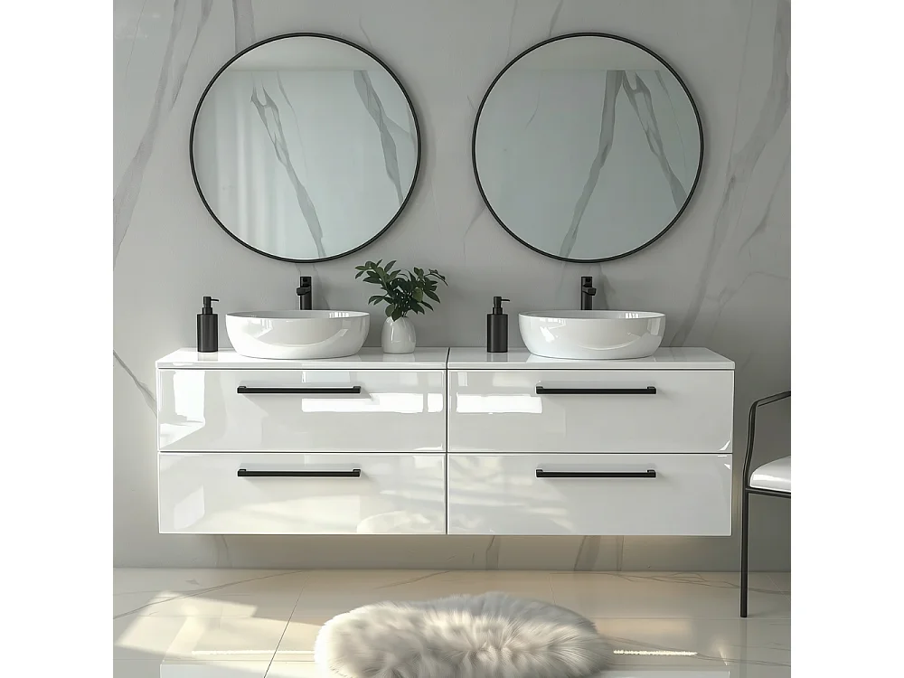 Meuble de salle de bain suspendu ONE 120 cm - 4 tiroirs - blanc brillant - ONE